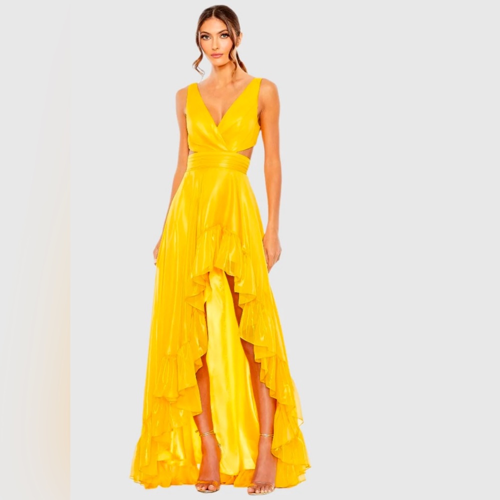 Mac Duggal Yellow High Low Marigold gown dress